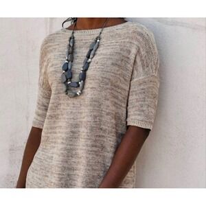 J. Jill Pure Short Sleeve Cotton Linen Marled Knit Sweater Size M Top Spring